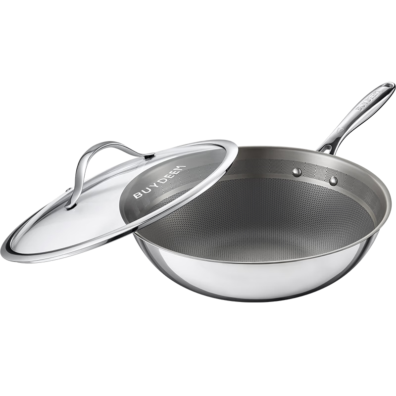 Buydeem Pure Titanium 32cm Non-Coated Non-Stick Frying Pan 100% Pure Titanium Plate Induction and Gas Stove Dishwasher Safe
