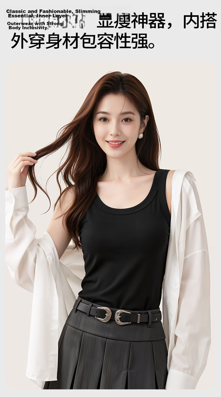 Nanjiren 100% Cotton Women's Summer Thin Wide Strap Breathable Tank Top Outerwear Sports Vest Base Shirt XL 6