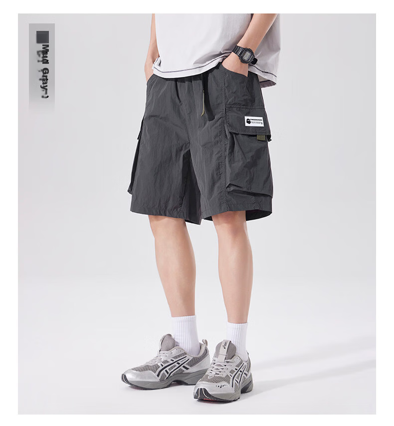 Fingercroxx IT American Style Loose Fit Work Shorts 2026 Summer Men's Lightweight Simple Quick-Dry Knee-Length Shorts Black 2XL 15