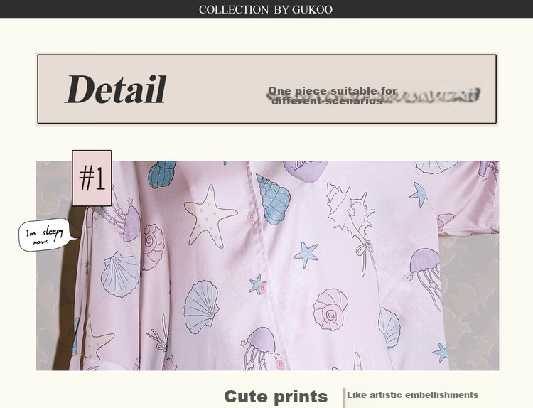 Gukoo Women's Summer Pajamas Shell Print New Ice Silk Sweet Lapel Loose Homewear Set Vanilla Pink S 4