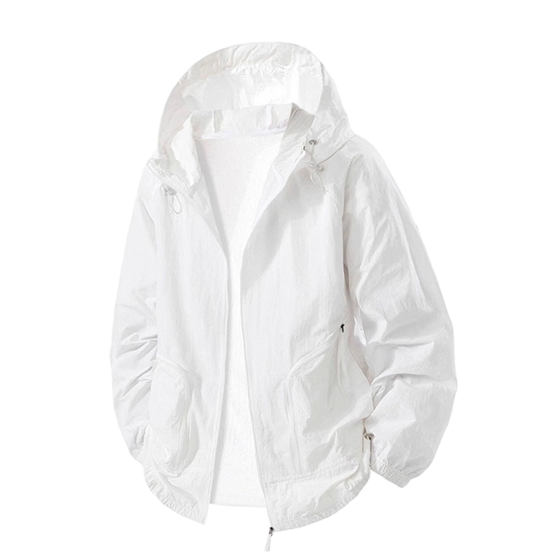 Pierre Cardin Sun Protection Jacket for Men, Summer Ice Silk Lightweight Hooded Sun Protection Clothing for Outdoor Sports Quick-Dry Skin Coat, White, M