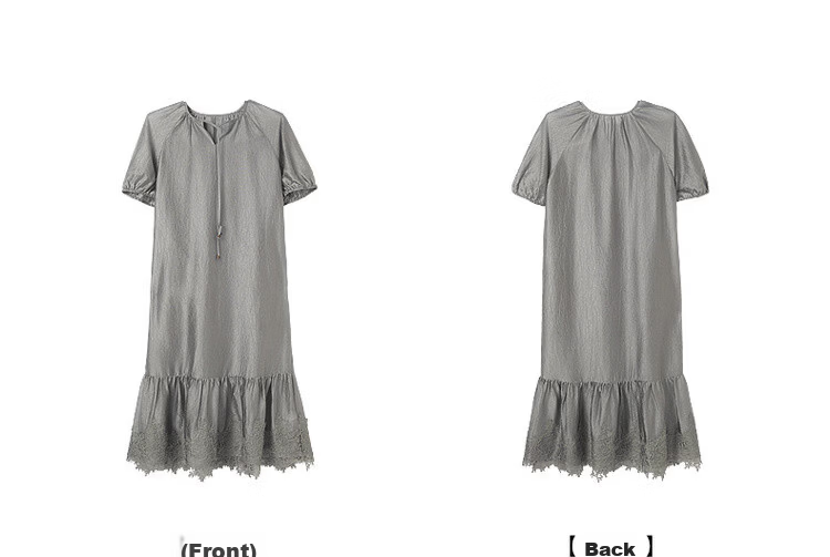 Demana Wrinkled Acetate Summer Vacation Style Tassel V-Neck Lace Splice Loose Mid-Length Women's Dress 22