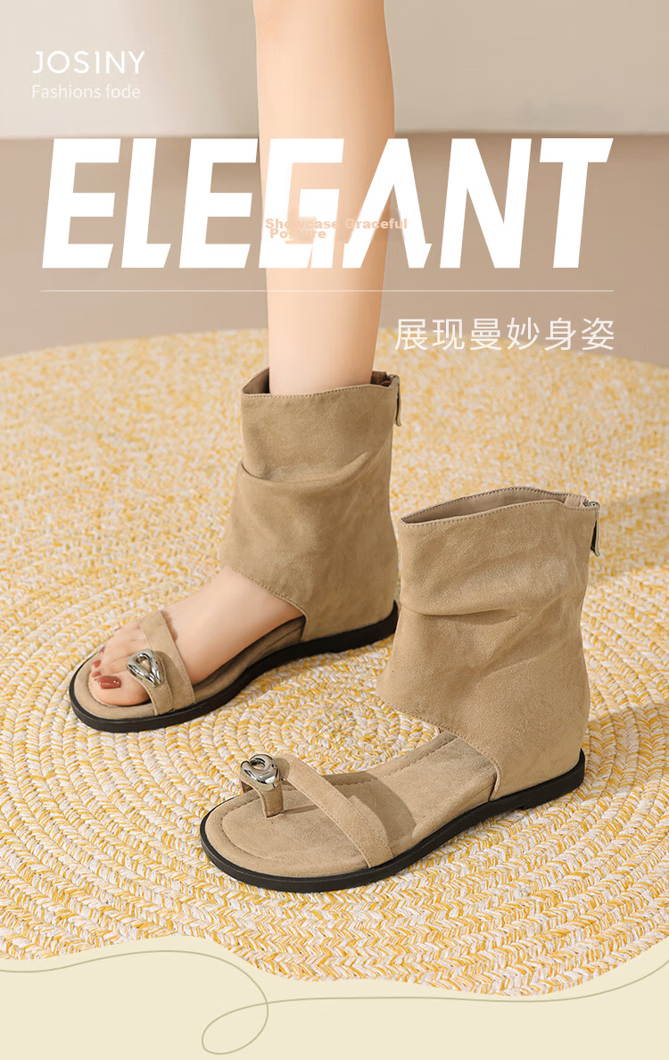 Zhuoshini Women's Internal Height Increasing Toe-Post Sandals 2026 Summer New Roman Style Stacked Boots Ankle Short Boots 1