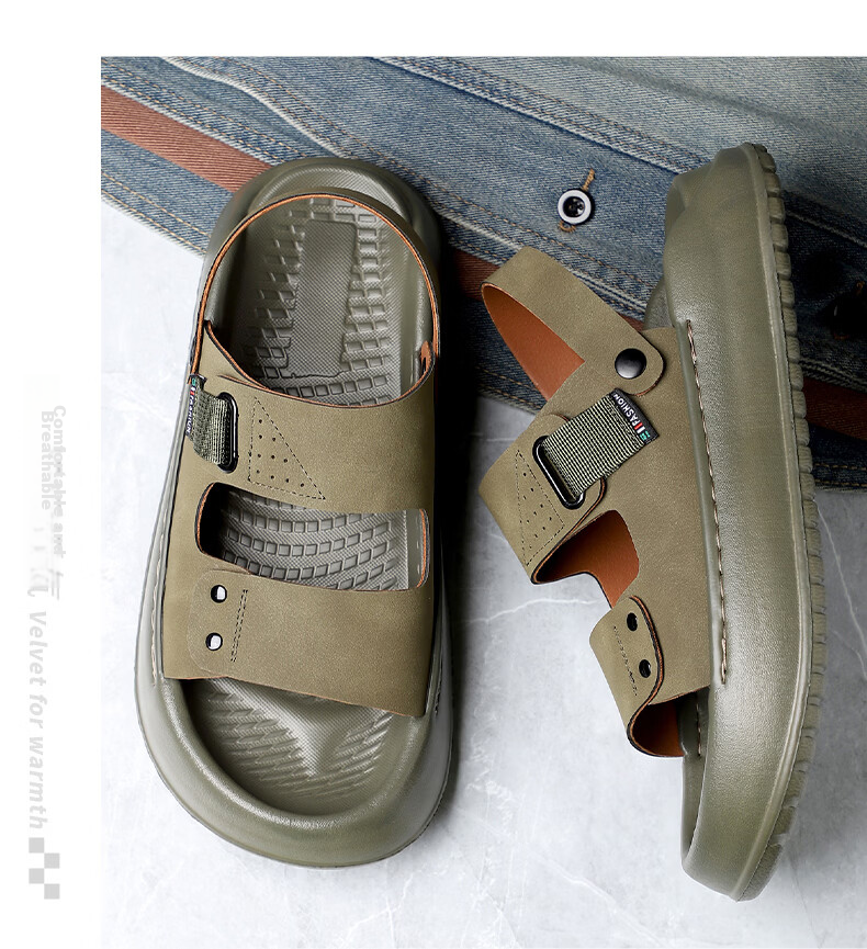 MEXICAN Spring Summer New Men's Sandals Beach Shoes Two-Way Slippers Breathable Dark Green Size 40 19