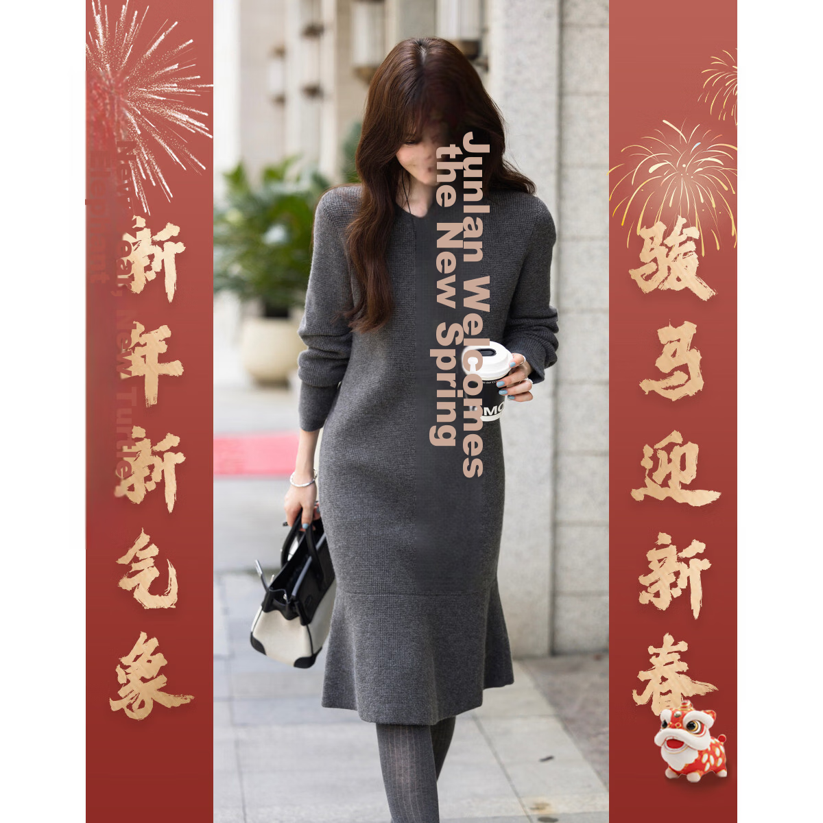 MT Smart Warm Style Winter Lazy Round Neck Fish Tail Soft Comfortable Elegant Knit Long Dress for Women