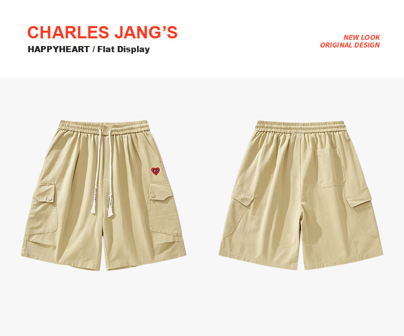 Charles Peach Heart Trendy Workwear Five-Point Shorts Summer Loose Straight Casual Slim Black M 19