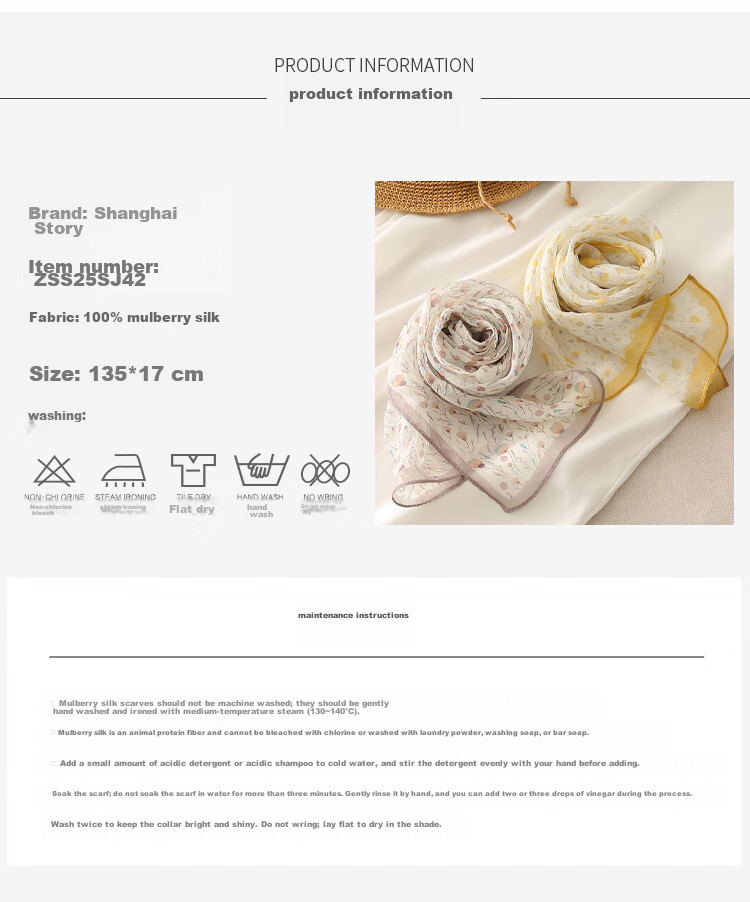 Shanghai Story Women's Summer Printed Silk Scarf 100% Mulberry Silk Neck Scarf Commuter Gift for Girlfriend Valentine's Day 6