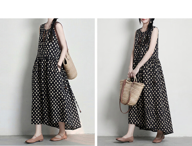Demana [Artistic Forest Girl] Summer Ethnic Style Printed Round Neck Sleeveless Drawstring Slim Fit Dress for Women Premium Quality 21