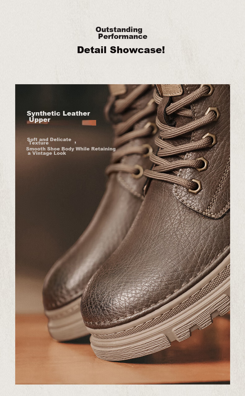 Bull Family Men's Boots Autumn Winter New British Retro Martin Boots Thick Sole Wear-Resistant Men's Work Boots Versatile Casual High-Top Shoes 8