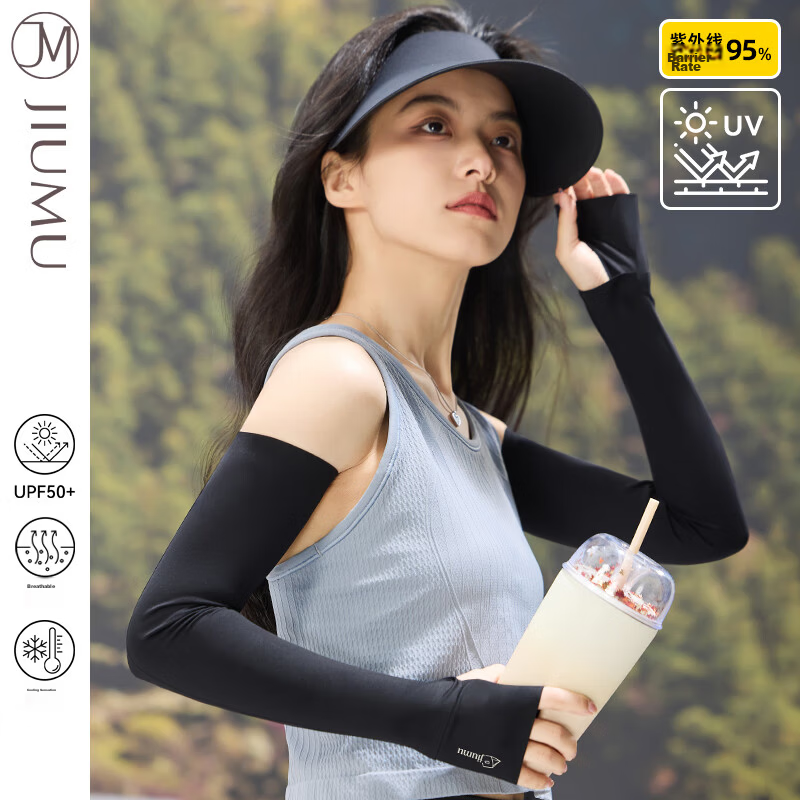 JIUMU Ice Silk Sun Protection Sleeves for Women Summer Outdoor Driving Cycling UV Protection BX117 Black