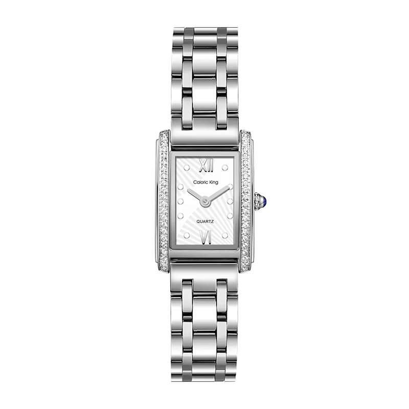 Caloric King Classic Tank Diamond-Studded Square Watch for Women Lightweight Luxury Niche Steel Band Minimalist Ladies Wristwatch Birthday Gift for Girlfriend