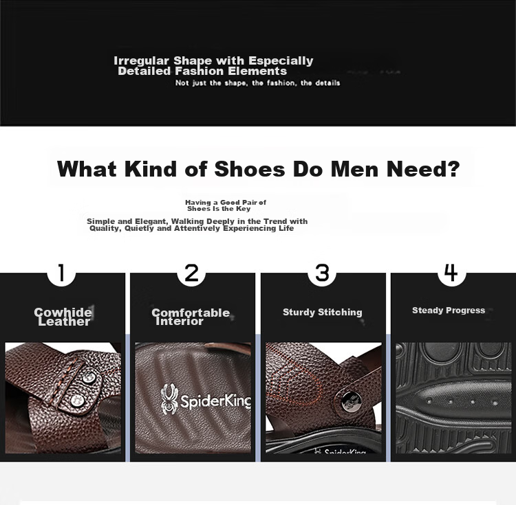 Spider King 2026 Summer New Men's Beach Sandals Genuine Leather Soft Sole Dual-Wear Slippers for Middle-aged and Elderly Dads Black Size 39 9