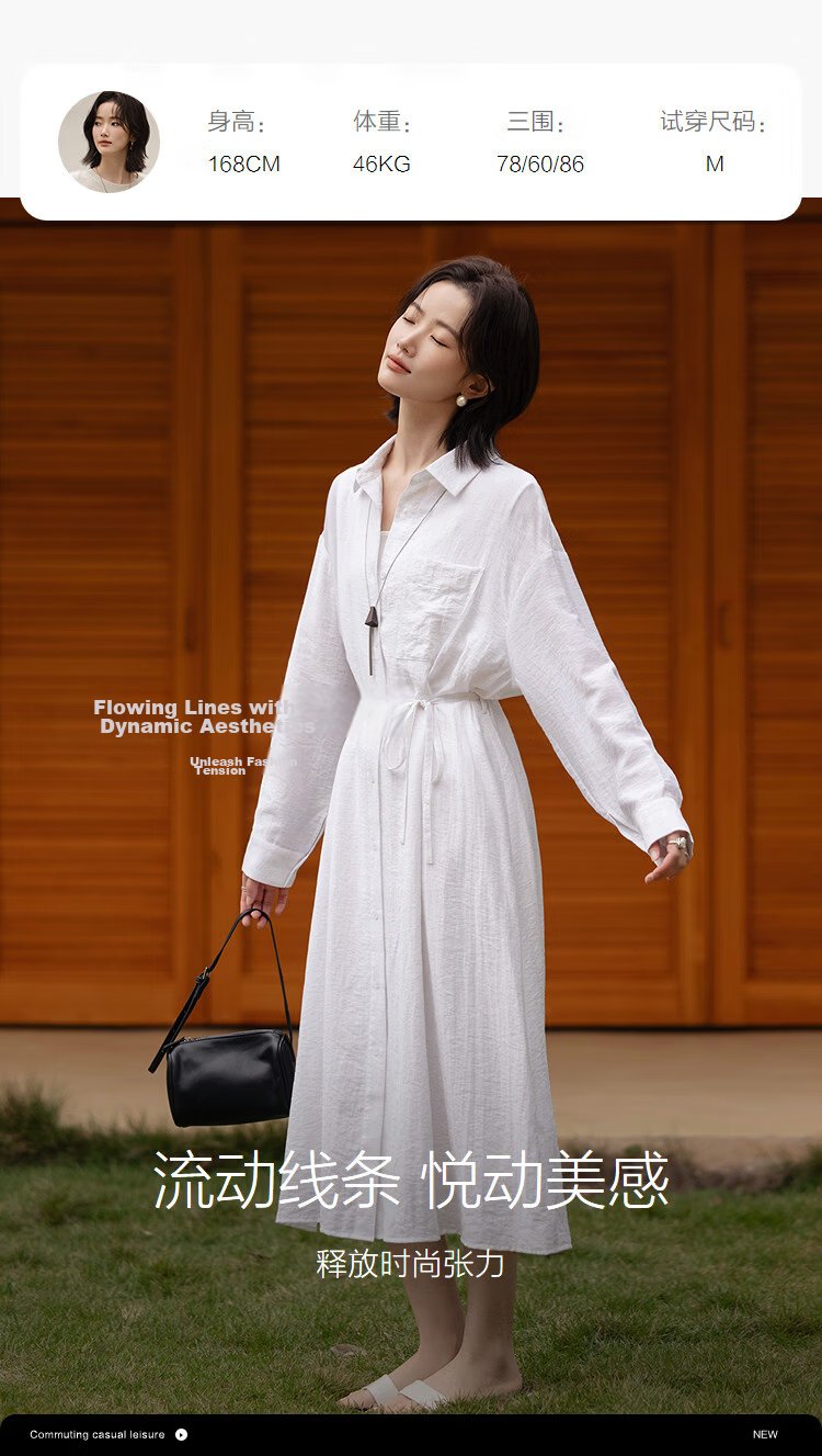Demana [Linen-Viscose Blend] Spring Smart Casual Polo Collar A-Line Waist Cinched Petite Shirt Dress 9