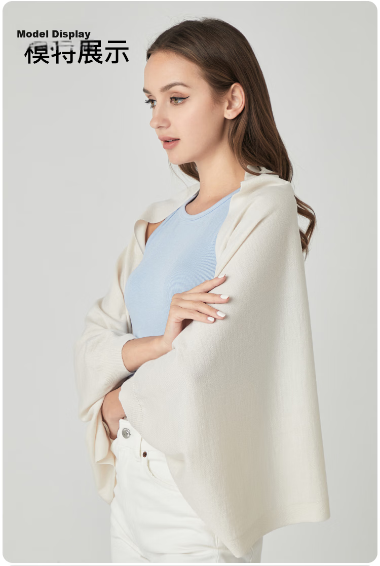 JIUMU Wool Shawl Scarf for Women Summer Lightweight Warm Air Conditioning Shawl Office Nap Blanket PJ001 Beige 8