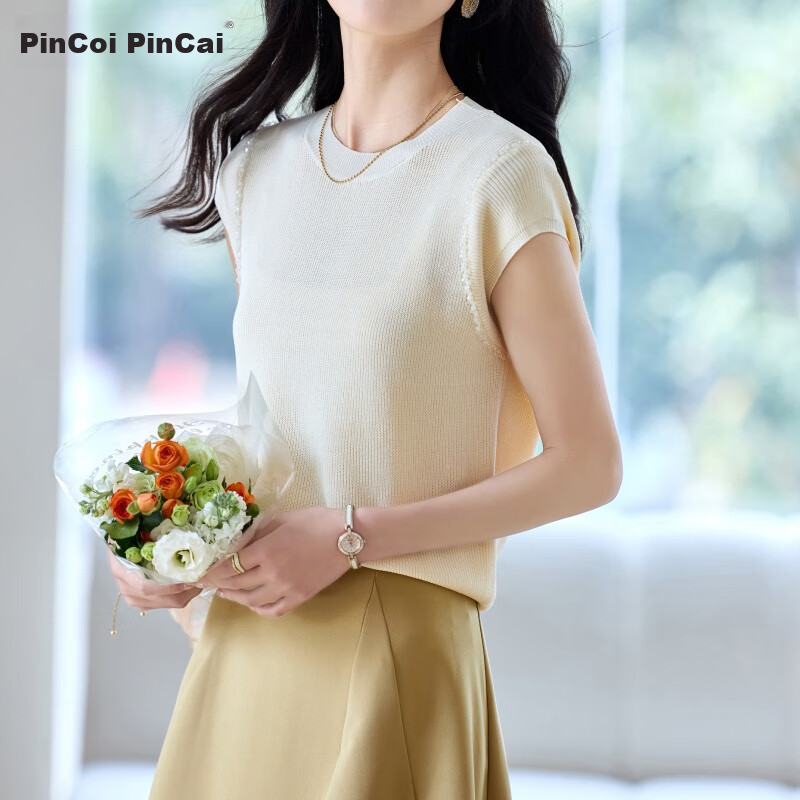 Pincai Women's Summer Solid Color Short Sleeve Knitted T-Shirt Stylish Base Top P52T077