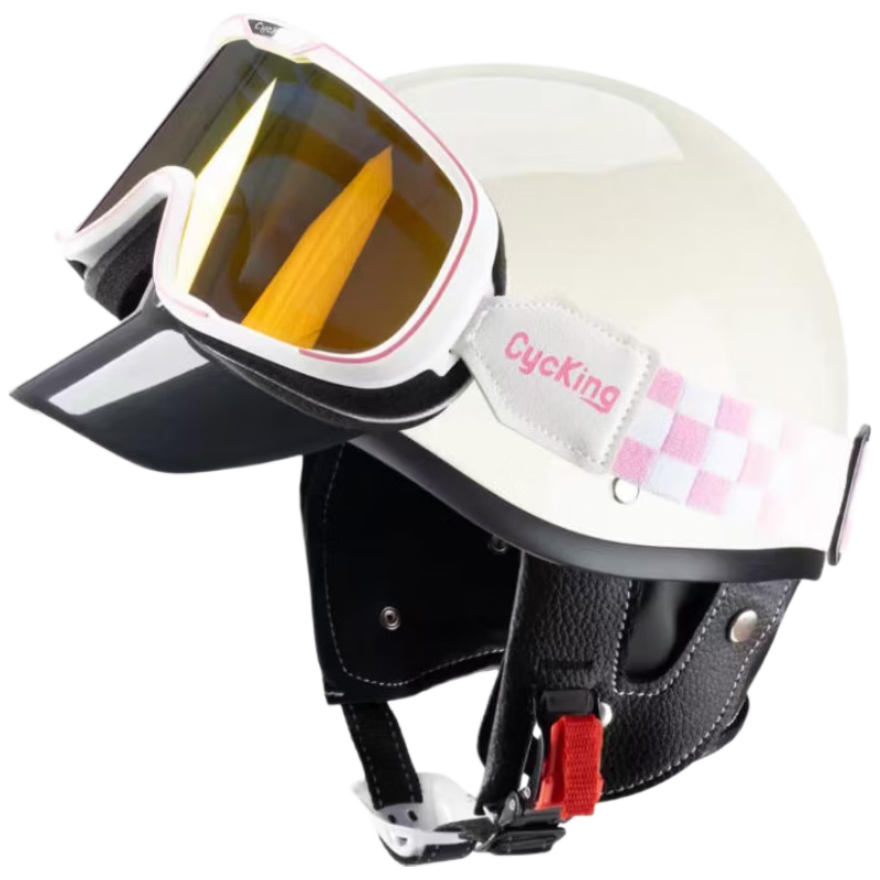 CYCKING New National Standard 3C Certified Motorcycle Helmet Unisex Electric Vehicle Retro Half Helmet Four-Season Universal Safety Cap
