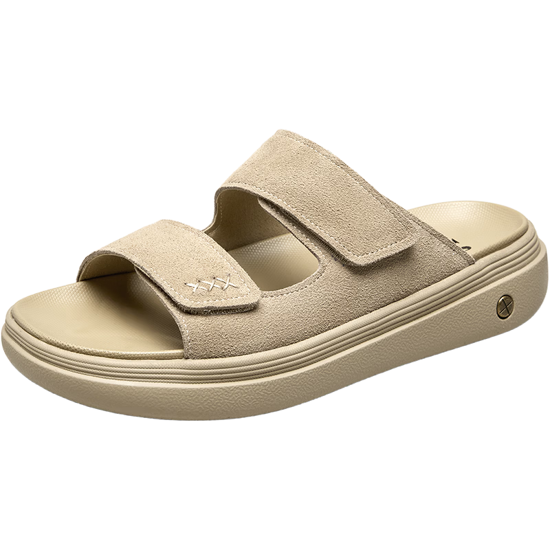 Eierkang Men's Boken Style Thick Sole Slip-On Beach Sandals Casual One-Strap Slippers 96262W Apricot Size 38