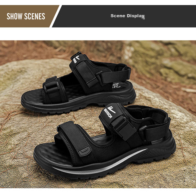 Warrior Men's Sandals 2026 Summer New Breathable Casual Beach Shoes Magic Tape Outdoor Slippers Beige Black Size 42 19