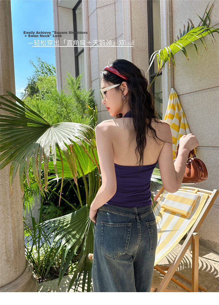 Free Style Halter Neck Tank Top for Women Summer New Padded Chest Sleeveless Sports Fitness U-Neck Back Shirt 11