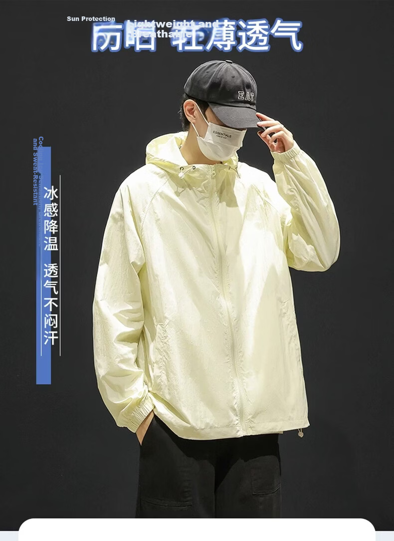 ROMON Men's Ice Silk UV Protection Hooded Sun Protection Jacket Lightweight Summer Skin Jacket 1