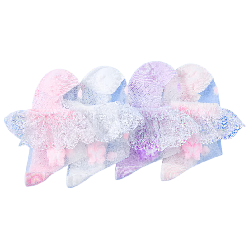 Disney Girls' Summer Thin Socks Children's Lace Short Socks Crystal Mesh Butterfly UF1001 Size 22-24