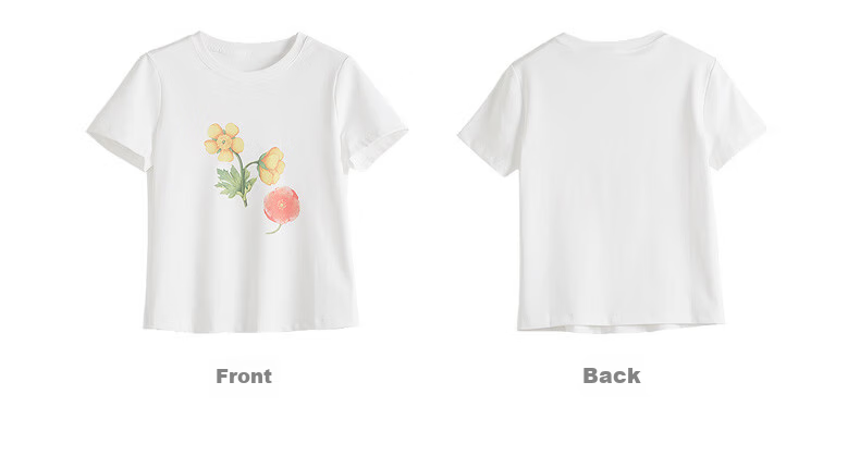 Sllsky Korean Style Floral Print Short Sleeve T-Shirt for Women 2026 Summer New Versatile Youthful Cropped Top 21