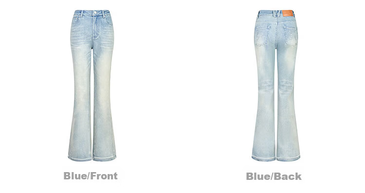 ANN ANDELMAN Galaxy Series Starry Rhinestone Washed Denim Blue High Waist Slight Flare Casual Pants Blue XS 8