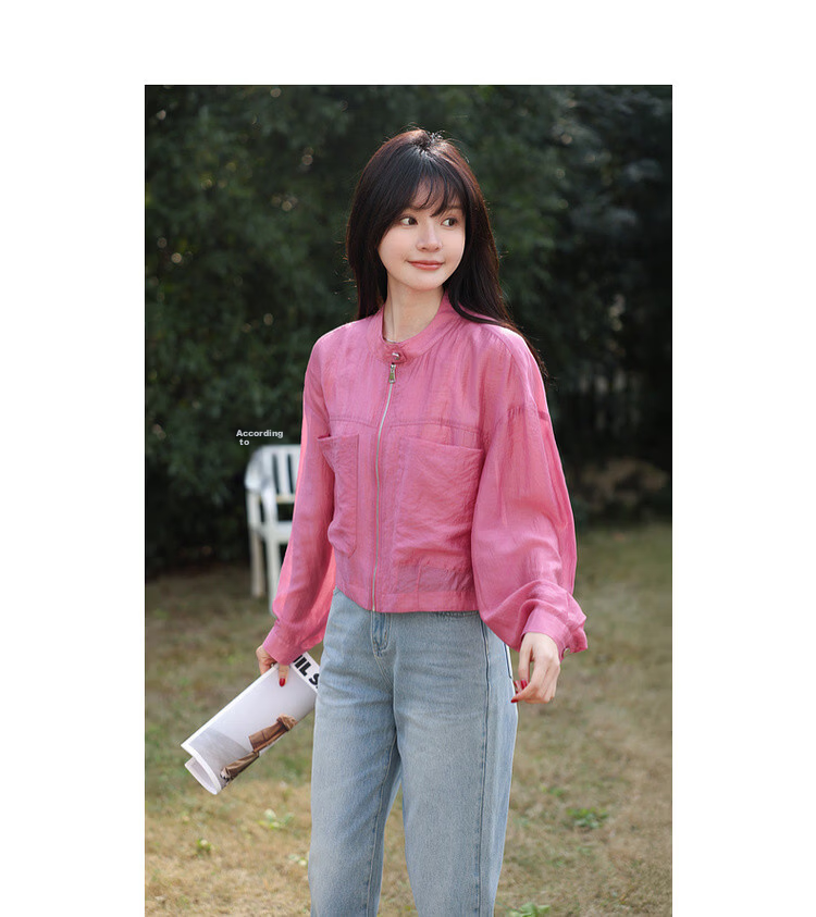 MT [Lycocell Collector] Spring Dopamine Lightweight Glossy Stand Collar Large Pocket Comfortable Short Women's Jacket 9