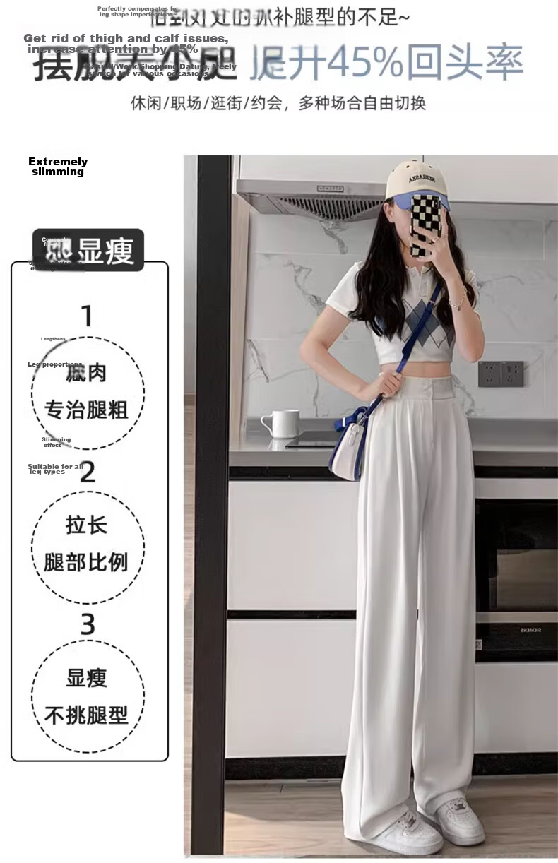 Langsha Black Women's Suit Pants 2026 New Office Commuting High-End Straight Slim Thin High-Waist Wide-Leg Trousers 6