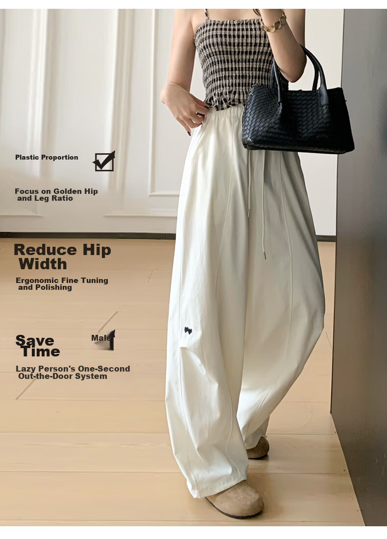Langsha Women's Wide-Leg Pants Spring Summer Thin High-Waist Slim Cotton Feel Dual-Wear Quick-Dry Straight Loose Sports Casual Trousers 10