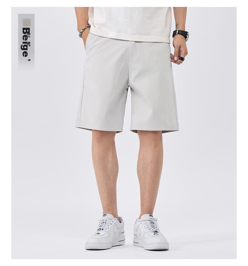 Fingercroxx IT Trendy Minimalist Straight-Leg Shorts Men 2026 Summer Lightweight Casual Five-Point Pants Beige M 15