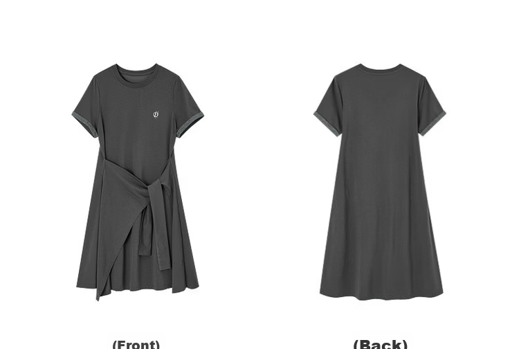 Demana [Cool Sorona] Summer Korean Style Round Neck Embroidered Patchwork Colorblock Short Sleeve Waist Cinched Short Dress for Women 23