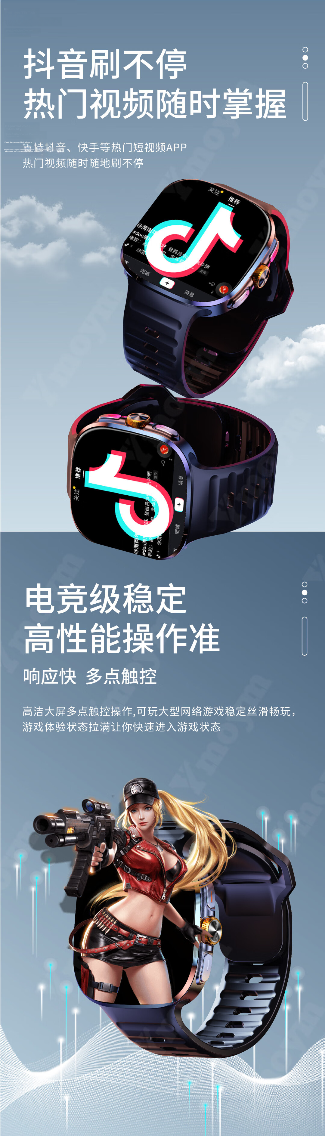 YMOYM Large Screen SIM Card Phone Smartwatch 5G SIM Card Download Video Call WeChat Ride Navigation for Adults and Students 14