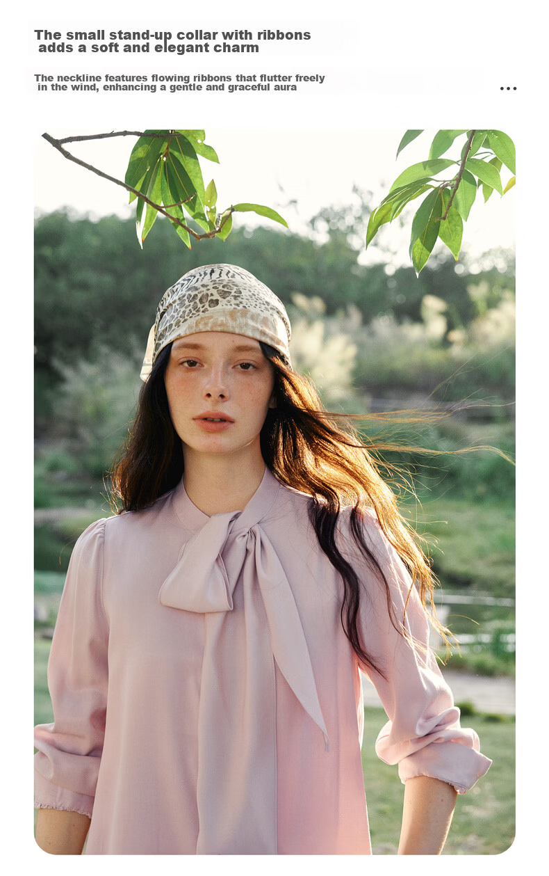 Olrain Ribbon Collar Premium Shirt Women's Spring New Commuter Casual Blouse Pink S 7