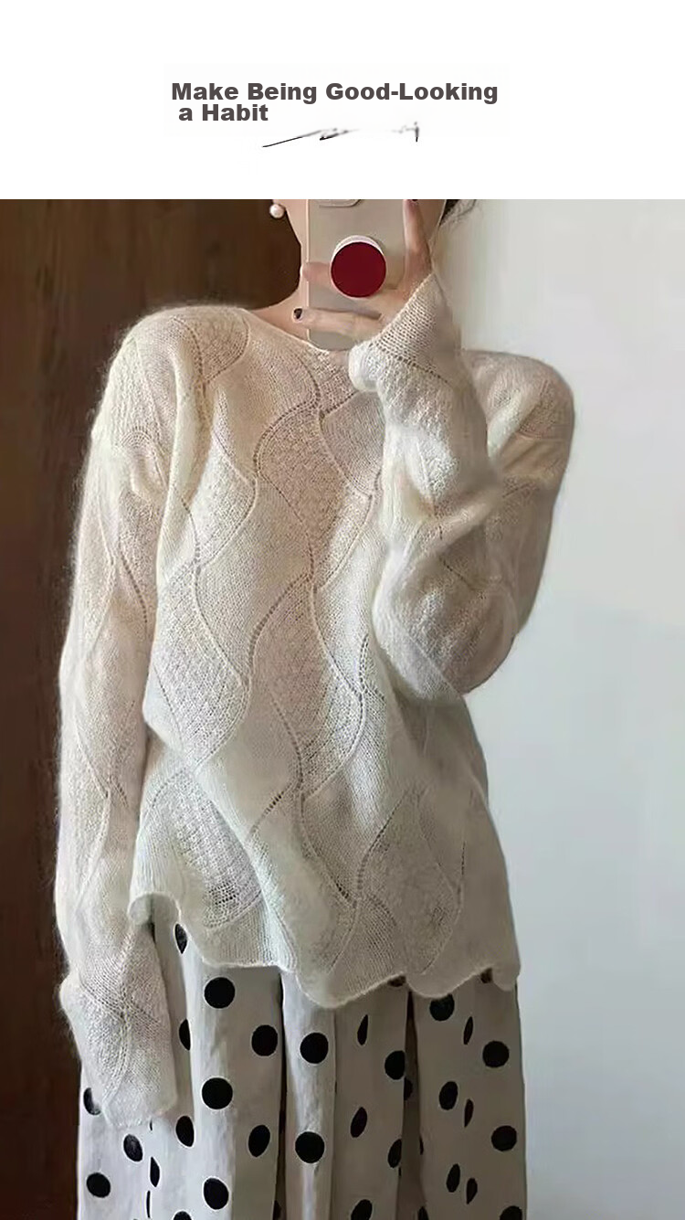 Demana Romantic Utopia Spring Elegant Round Neck Diamond Pattern Jacquard Slimming Knit Sweater for Women 1