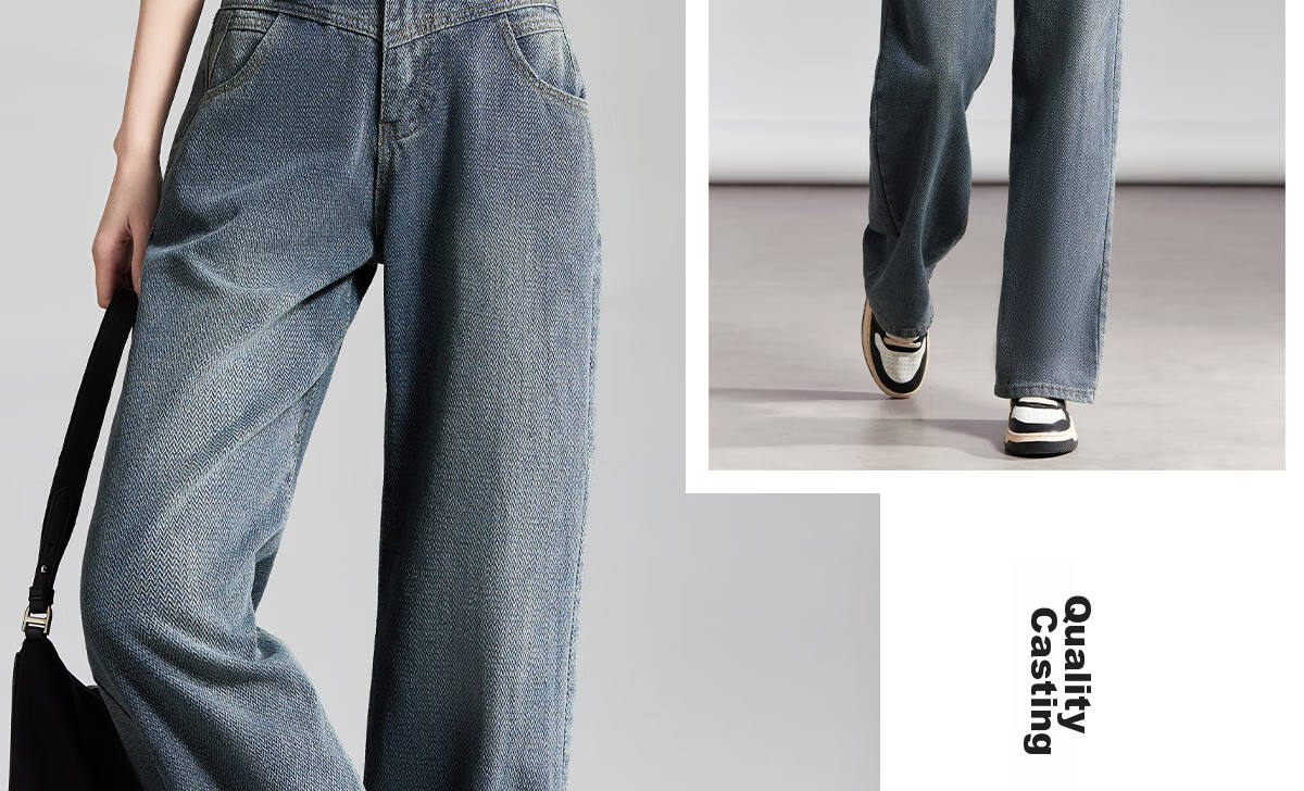 PinCai High-Waisted Jeans for Women, Loose Wide-Leg Pants, Slimming Floor-Length Straight Trousers, Fashionable Versatile Long Pants P13QN1907 26