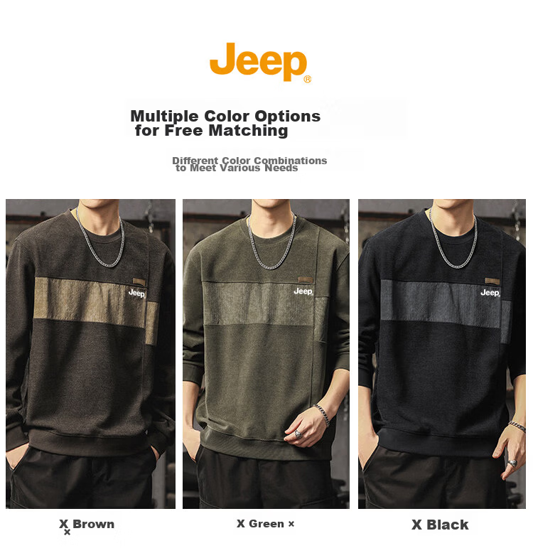 JEEP Men's Spring and Autumn High-End Colorblock Base Layer Long Sleeve T-Shirt Black 2XL 3
