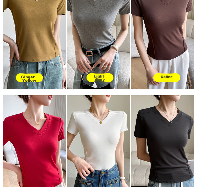 Langsha Women's Summer Short Sleeve V-Neck Slim Fit Modal Basic Top 14