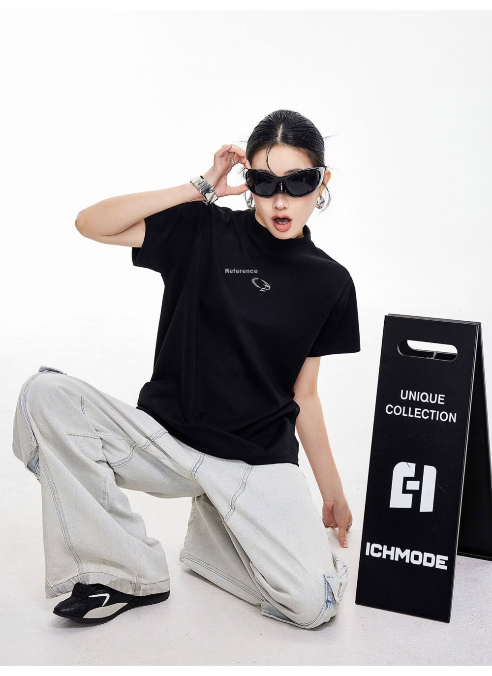 ICH MODE American Style Floral Embroidery Shoulder-Fitting Short Sleeve T-Shirt Women Spring Summer New Slim Fit Half High Neck Half Sleeve Top White L 16