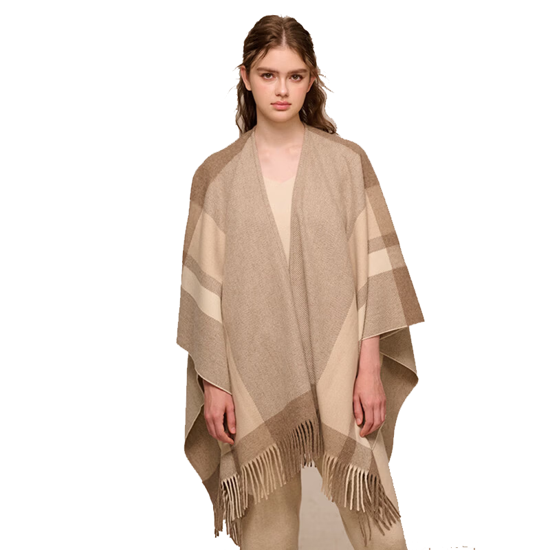 BOHOBOCO Pure Wool Herringbone Shawl Summer Air-Conditioned Room Nap Blanket Scarf Cape Dual-Use [Gift Box] Oatmeal Color