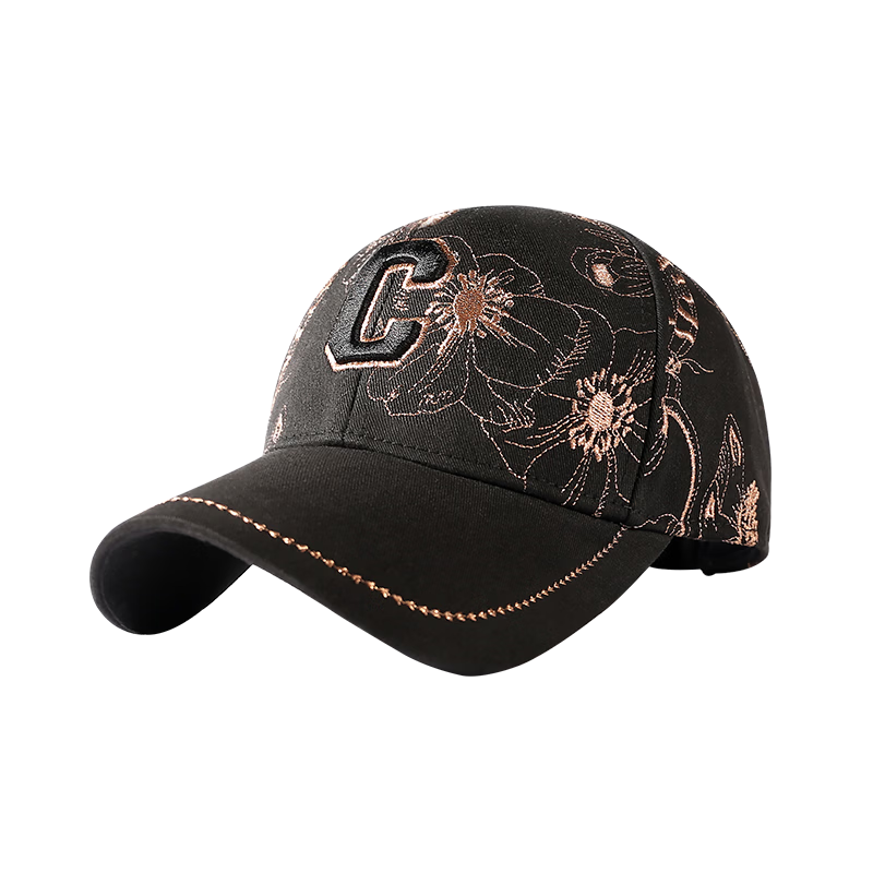 CACUSS Women's Embroidered Baseball Cap Hard Top Outdoor Sun Hat Casual Slim Face Duckbill Cap Black