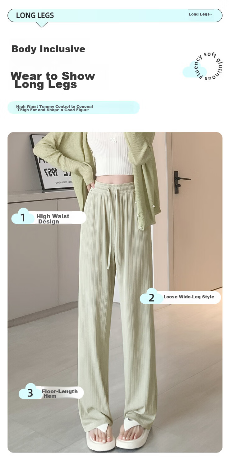 MINISO Women's Ice Silk Pants Summer 2026 New Lightweight Straight Wide-Leg Long Pants Petite Casual Versatile Mosquito-Repellent Trousers 8