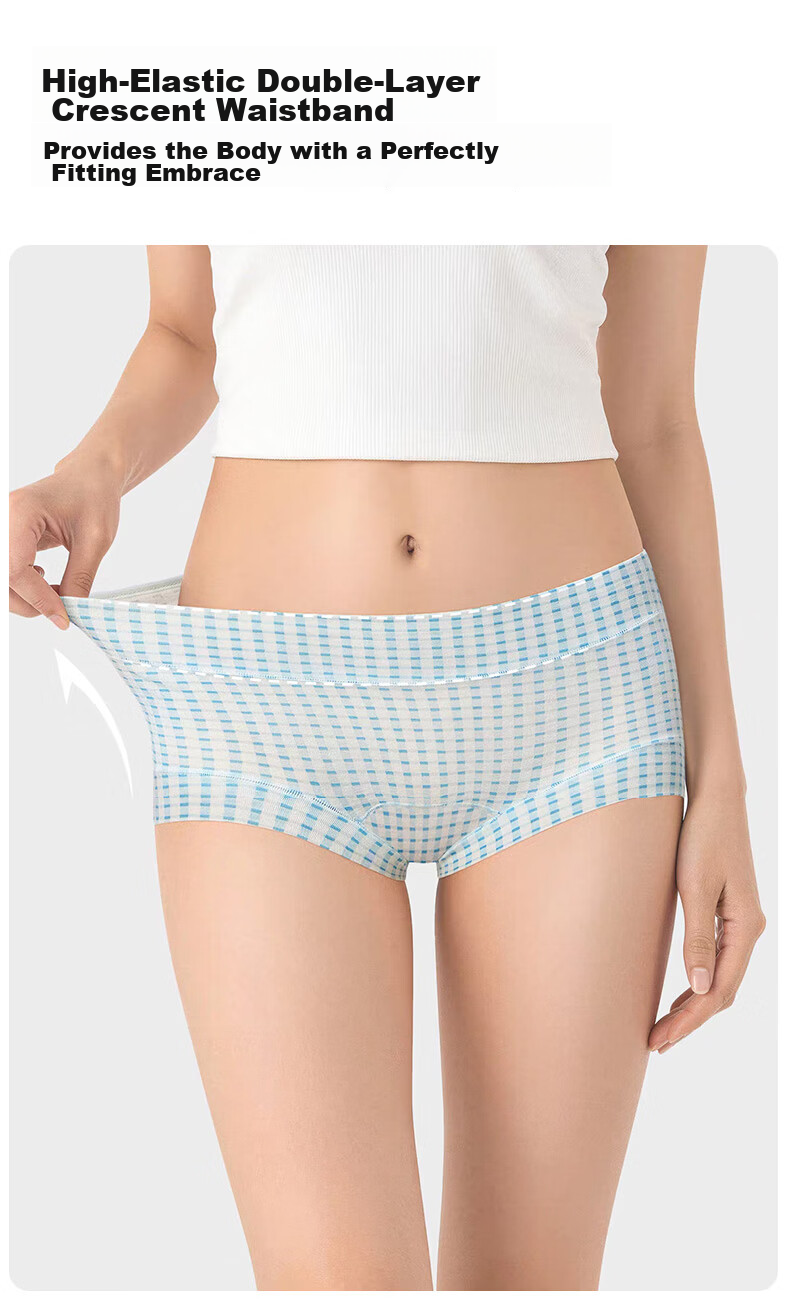 Xunmianren Baby Cotton Women's Underwear Spring Summer Pure Cotton Extended Crotch Antibacterial Mid-Waist Comfortable Boxer Briefs 3-Pack 9
