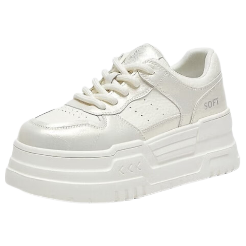 BASTO Spring Fashion Simple Street Sports White Thick Sole Women's Casual Shoes D7703AM5 Beige Silver 36
