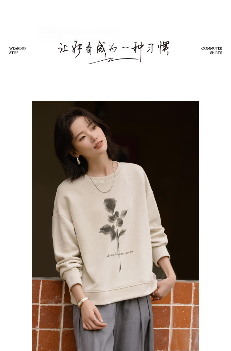 Demana [Cloud Feel Cotton Blend] Spring Korean Style Illustration Crewneck Printed Loose Fit Petite Women's Sweatshirt 6