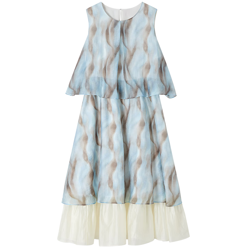 Demana [Smooth Lyocell] Summer Urban Elegant Ink Print Two-Piece Slim Fit Dress for Women Premium Quality