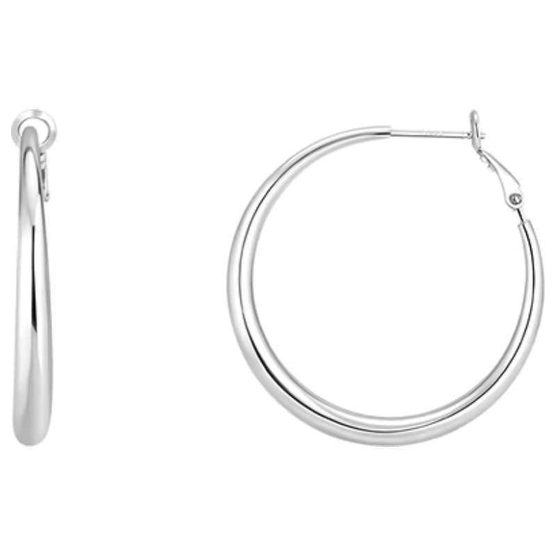 Aji Bean Earrings Fashion French Hoop Studs Commuter Versatile Plain Circle Ear Accessories Birthday Gift for Girlfriend Silver