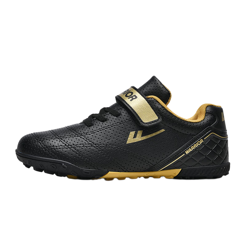 Huili Children's Soccer Shoes, TF Turf Studs with Velcro, for Boys And Girls of All Ages, Students, Model 685, Black And Gold, Size 33