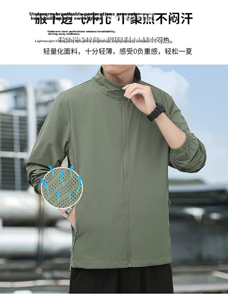 ROMON Men's Summer Outdoor Casual Sun Protection Jacket Stand Collar UV Protection Skin Jacket Blue 2XL 5