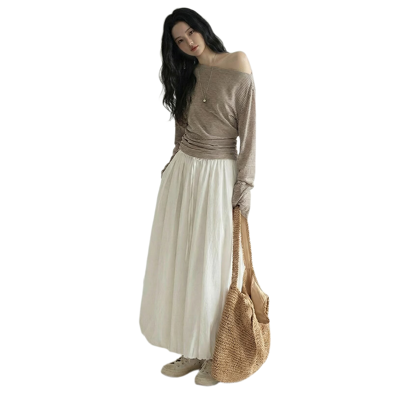 TonLion Women's Spring Summer Puff Hem Tulip Design Slim Fit 3D Effect Petite Long Skirt
